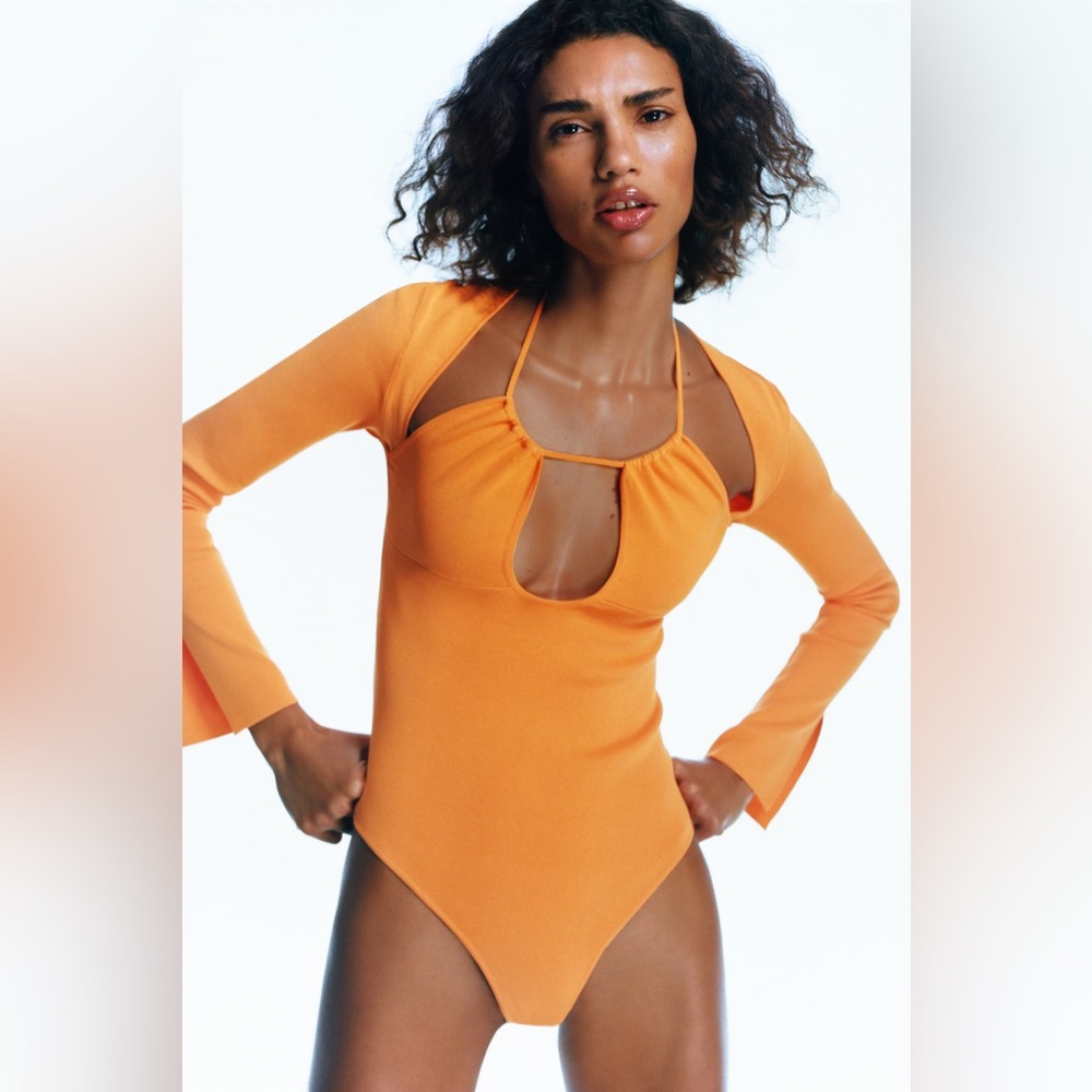 Zara Orange Bodysuit Small BNWT